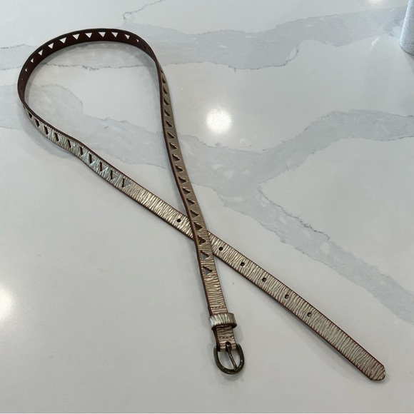 Gold Embossed Skinny Leather Belt - Picture 7 of 11